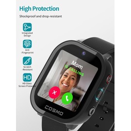 2pack Case for JrTrack 4 Kids Smart Watch by Cosmo,NOUKAJU Screen Protector Smart Watch,Built-in 9H Tempered Glass Film, Hard PC,Protective Cover for JrTrack 4 Kids Smart Watch(Black+Black)