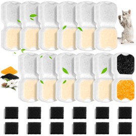 12 Packs Cat Fountain Filters for Giotohun S11, S11-pro, S11-plus, S11-pluspro (Model) 2.2L and 3.2L Stainless Steel Pet Water Dispenser, 12 Carbon Filters for Cat Water Fountain and 12 Foam Filters