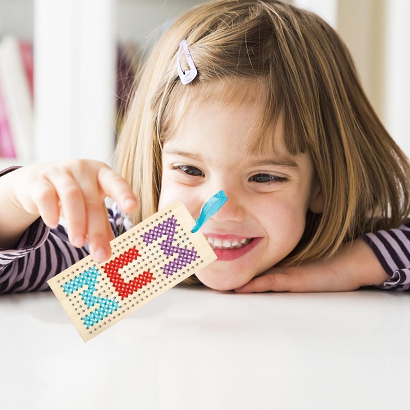 DOITOOL 1 Set Wooden Cross Stitch Bookmarks DIY Embroidery Kit