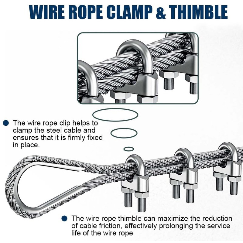 1/4 Wire Rope Kit, 100ft Stainless Steel Cable, 4Pcs 1/4