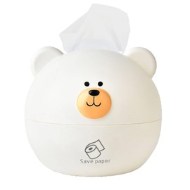 Cute Tissue Cover Box, Round Tissue Box Plastic Tissue Dispenser Cartoon Bear Shaped Paper Tissue Holder for Kitchen Bathroom Countertop (White)