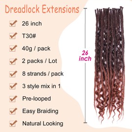 Hippie and Boho Wavy Dreadlock Extensions Sets,3 in 1 Mixed Synthetic Single Ended Dreads Extensions,Handmade Soft Lightweigth Single Straight & Curly Style Dreadlock for Women (26",16 locs,1B/30#)