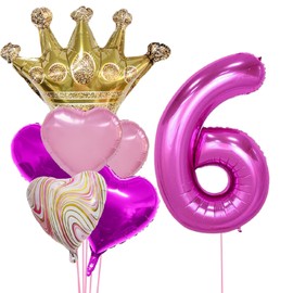 Gold Crown Theme 6th Birthday Boy Girl Decoration Supplies Foil Balloons Set, Rose Red Happy 6 Birthday Rose Red Number 6 Mylar balloons Banner Baby 6th Birthday Party Wedding Baby Shower Anniversary