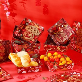 Geyoga 36 Pcs Chinese New Year 2025 Paper Plates Snake Decoration Lunar New Years Eve Food Trays 5 lb Large Paper Nacho Boats Disposable Snack Tray for Chinese New Year Spring Festival Celebration