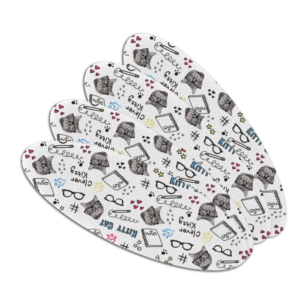 Clever Kitty Cat Kitten School Glasses Notes Pattern Double-Sided Oval