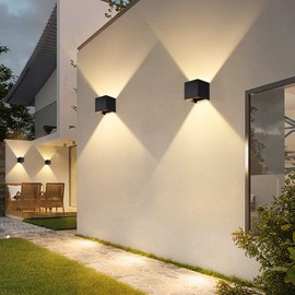 2 Pcs G9 Outdoor Wall Lights Exterior/Interior Wall Sconces Up and Down Lights IP65 Waterproof Modern Outdoor Lighting Square Aluminum Black 3000K Warm Lights Replaceable bulb, Adjustable Light Angle