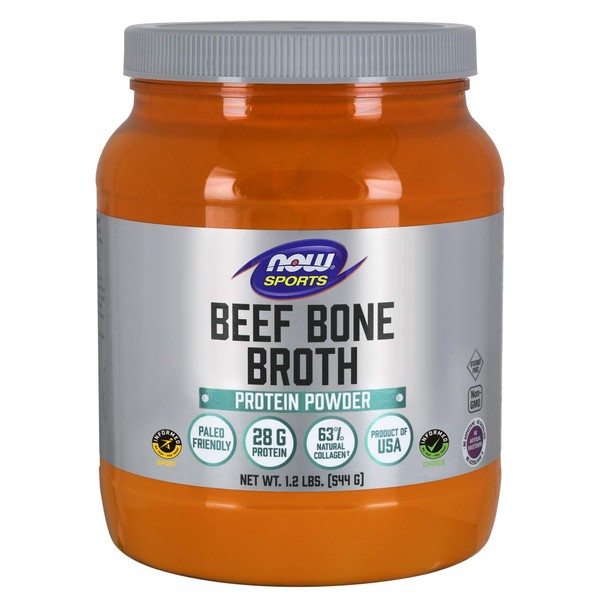 NOW Sports Nutrition, Beef Bone Broth Powder made with Premium-Quality Beef Bone Extract , 1.2-Pound