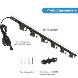 Hiiglxii Plug in Track Lighting with Power Cord, 6-Light LED Track Lighting Kit with Track Rail, Modern Kitchen GU10 Track Lighting Fixtures Plug in Ceiling Light with 13FT Plug Cord, Black (No Bulbs)