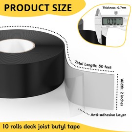 Joist Tape for Decking 2'' X 50', 10 Rolls Weather Resistance Butyl Sealant Tape, Waterproof and Anti-Corrosion for Extend Deck Life, Self-Adhesive for Wood Joists Decks Beams Roof