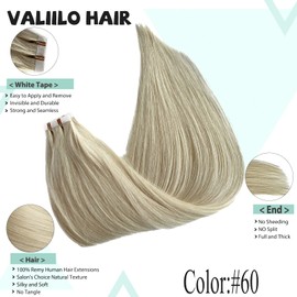 Valiilo Tape in Remy Hair Extensions Platinum Blonde Tape in Hair Extensions Real Human Hair Skin Weft Remy Hair Extensions Invisible Tape in Extensions for Highlights Hairstyle 50g 20pcs 12 Inch