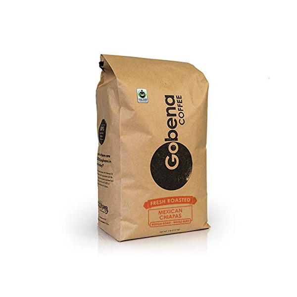 5lb Fair Trade Organic Mexican Chiapas Whole Bean Coffee Medium Roast, 100% Arabica Specialty Coffee, 80 ounces, 5 pounds, Bulk Coffee