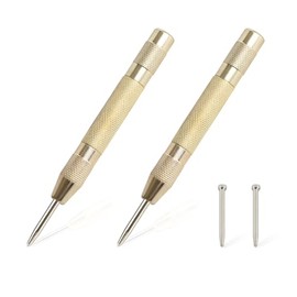 2PCS Automatic Center Punch,5'' Spring Loaded Center Punch, Heavy Duty Steel Adjustable Center Marker Punch Tool with 2PCS Extra Replacement Tip for Metal,Plastic,Wood,Glass by YUIOASE