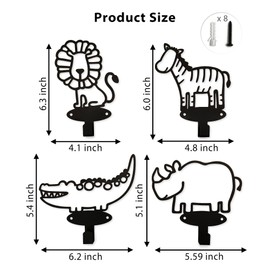 4 Pcs Safari Animal Coat Hooks Decorative Metal Wall Hooks Jungle Theme Animal Wall Hanger for Kids Room Nursery Bathroom, Set of 4 (Lion, Zebra, Crocodile, Rhinoceros)