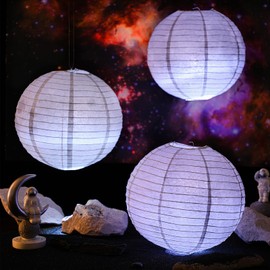 Baquler 12 Pcs Moon Lantern Paper Space Room Decorations LED Outer Space Moon Party Decorations Moon Hanging Paper Chinese Lanterns for Room Ceiling (12 Inch)