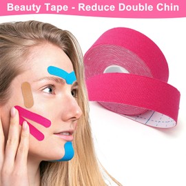 UOCAI Pack of 4 Face Tape Lifting Face, 2.5 cm x 5 m Face Lifting Tape, Anti Wrinkle Face Tape, Face Wrinkles, Face Taping, Facial Patches for Firming Skin (Skin Tone Orange Pink Light Blue)