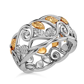 TJC Leaf Band Ring for Women in Yellow Gold and Platinum Plated 925 Sterling Silver Size U with High Gloss Metal Wt. 4 Grams