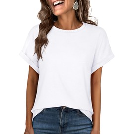 ANRABESS Womens Oversized Tops Summer Short Sleeve T Shirts Basic Solid Boxy Tee Casual Workout Going Out Outfits 2025 Spring White Medium