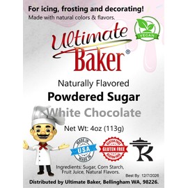 Ultimate Baker Naturally Flavored Powdered Sugar (1x4oz), Flavored and Colored Icing & Frosting Sugar for Baking & Dusting Desserts (White Chocolate)