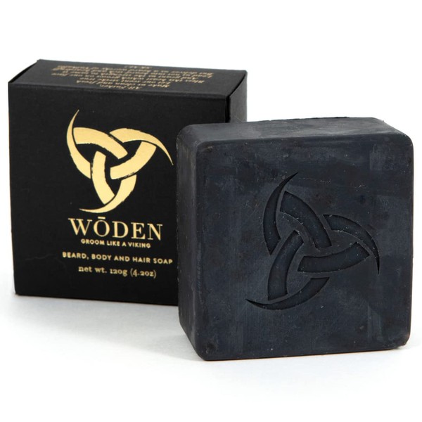 Woden Fenrir (Spicy and Woody Scent) Premium Beard Shampoo Soap Bar - 120g with Blackseed Oil and Activated Charcoal - Groom Like a Viking
