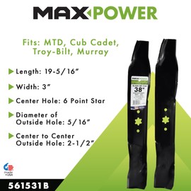 MaxPower 561531B 2-Blade Set for 38" Cut MTD/Cub Cadet 742-0610 & 942-0610