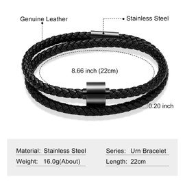 QGJNSGC Braided Leather Ashes Urn Bracelet for Men Cremation Jewelry Urn Bracelet Bangle for Ashes of Loved Ones Keepsake Memorial Jewellery Gifts Ashes Brecelet