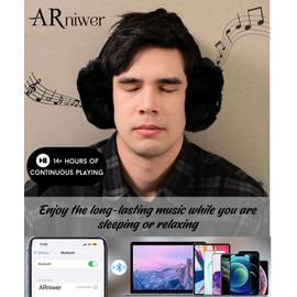 ARniwer Bluetooth Music Soft Warm Earmuffs Wireless Bluetooth speaker Suitable for outdoor activities in winter, (Black)