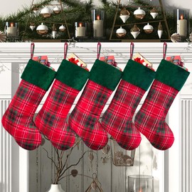 ELEGANTPARK Christmas Stockings 5 Pack Green and Red Stockings Christmas Buffalo Plaid Embroidered Christmas Stockings with Names for Family Kids Holiday Hanging Decoration