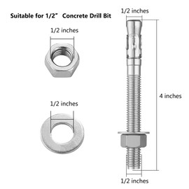 Wensilon 30Pcs 1/2x4 Inch Standard Fasteners for Heavy-Duty 304 Stainless Steel Wedge Anchors for Cement and Concrete