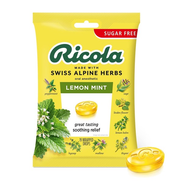 Herbal Throat Drops, Lemon-Mint, Sugar Free Bag Case by Ricola USA (pack of 12 )