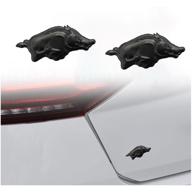 2pcs 3D Running Wild Pig Boar Warthog Hog Metal Emblem