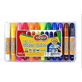 Toru Window Glass Color Crayon Marker Washable Paper Aqua Non-Toxic 12 Colors