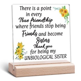 Best Friend Birthday Gifts for Unbiological Sister Friendship Birthday Gifts for Bestie Clear Desk Decorative Sign Friend Present for Women Sister Office Desk Decor Acrylic Sign With Wooden Stand