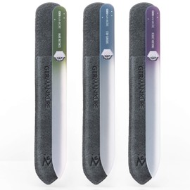 GERMANIKURE Czech Crystal Glass Nail File 3 Pack in Suede Leather Case - Professional Manicure & Pedicure Products for Smooth Easy Shaping of Natural Nails