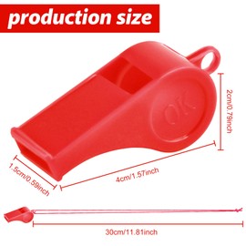 50 Pieces Plastic Whistles with Lanyard Loud Crisp Sound Whistles Bulk for School Trainning Christmas Birthday Party Goody Bag Fillers Party Noisy Whistles (red)