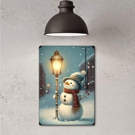 Vintage Metal Tin Sign Christmas Sign, Retro Christmas Snowman Street Lamp Decor, Christmas Wall Decoration Plaques 8x12 Inch