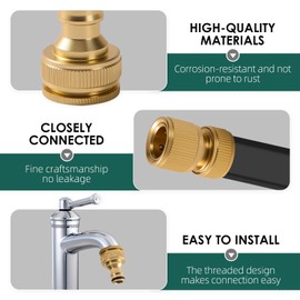 Xueniu Brass Hose Connector End Quick 3PCS Fitting 1/2" Metal Threaded Hose Pipe Female & Male Quick Adaptors No-Leak Connectors Kit for Yards Outdoor Gardening Home Watering Car Washing