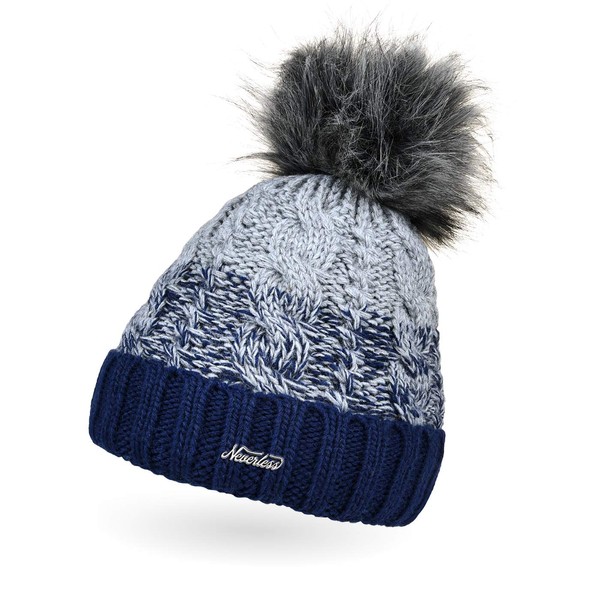 Neverless® Women's Knitted Hat, Lined Fleece Lining, Fur Pom Pom,
