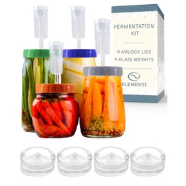 Elementi Mason Jar Fermentation Kit - Set of 4 Easy Grip Glass Fermenting Weights & Wide Mouth Mason Jar Fermentation Lids – Sauerkraut, Pickling & Fermenting Kit – 4 Weights & Airlocks