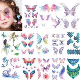 Butterfly Temporary Tattoos Glitter 14 Sheets Sticker Fairy Festival Rave Accessories for Women Eye Face Makeup Party Gifts Decoration Waterproof Butterfly Temporary Stickers
