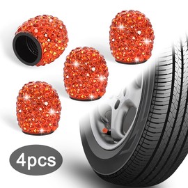 WINKA Set of 4 Rhinestone Tire Valve Stem Caps Bling Car Accessory Compatible with Universal Wheel Air Stem Valve Orange
