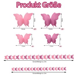 Ovanda Butterfly Decoration Birthday, Pack of 4 Paper Butterfly Banners, 3 m 3D Butterfly Garland for Hanging, Colourful Butterfly Paper Garland for Wedding, Birthday Party Decoration