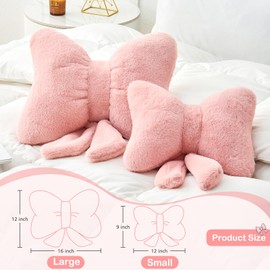 Mepherl Pink Bow Pillow,16'' Bow Decorative Pillows with Faux Rabbit Fur,Soft Bow Throw Pillows Aesthetic Bow Shaped Pillow for Bed Sofa Couch Home Decor