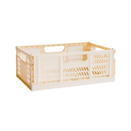 3 Sprouts Recycled Plastic Collapsible Crate - Stackable Folding Storage Crate for Organization for Adults & Kids - Foldable Plastic Crate - Large - Cream