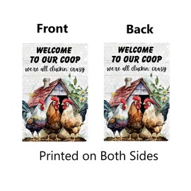 Welcome To Our Coop Chicken Garden Flag 12x18 Inch Double Sided Rustic Rooster Yard Flag Funny Farmhouse Decor for Chicken Coop