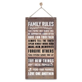 Family Rules Sign, Decorative Wall Plaque, Rustic Door Sign with Hanging Rope, House Rules Door Hanger, Farmhouse Hanging Wood Sign, Warm Home Decor, Housewarming Decor, Gift For Family