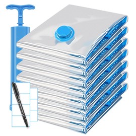 Ljusved Vacuum Storage Bags - 7 Pack Jumbo Space Saver Sealed Bags for Clothes, Comforters, and Blankets with Hand Pump, Stickers and Marker