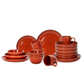 Home VSS, Eur-Nordic Shape Raising Rim 20pc Dinnerware Set, Shiny Glaze Orange with Speckle Effect
