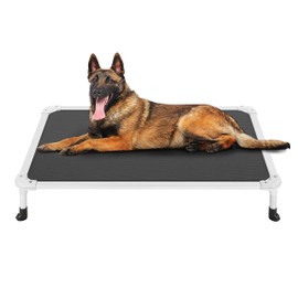Veehoo Chew Proof Elevated Dog Bed - Cooling Raised Pet Cot - Silver Aluminum Frame and Durable Textilene Mesh Fabric, Unique Designed No-Slip Feet for Indoor or Outdoor Use, Black, 42"x 31"