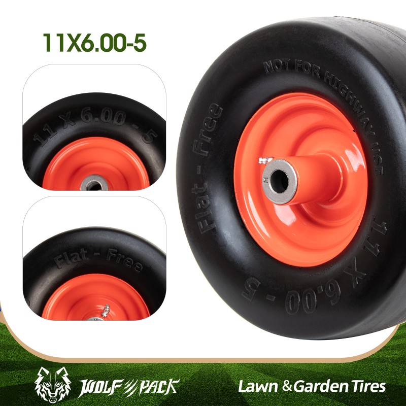 Wolf Pack 11x6.00-5 Flat Free Tire and Wheel, 5.875" Centered