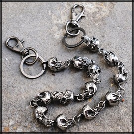 White Fang AZ117 Wallet Chain, Skull, Stylish, Fall Prevention, Lock, Key Ring, Men's, Women's,, Silver